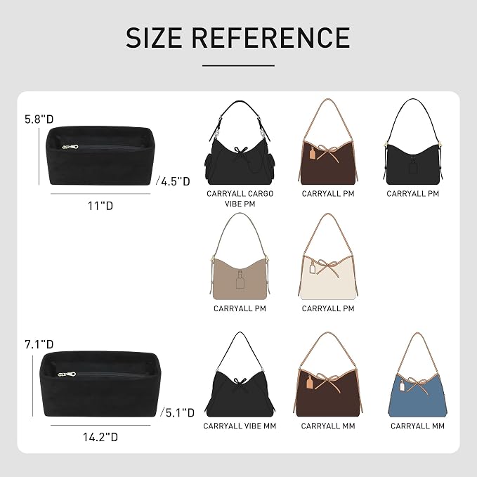 Velvet Purse Organizer Insert Compatible with Lv Carryall MM Insert Organizer and More, Bag Divider Shaper for Tote Handbags(MM,Black) - Image 2