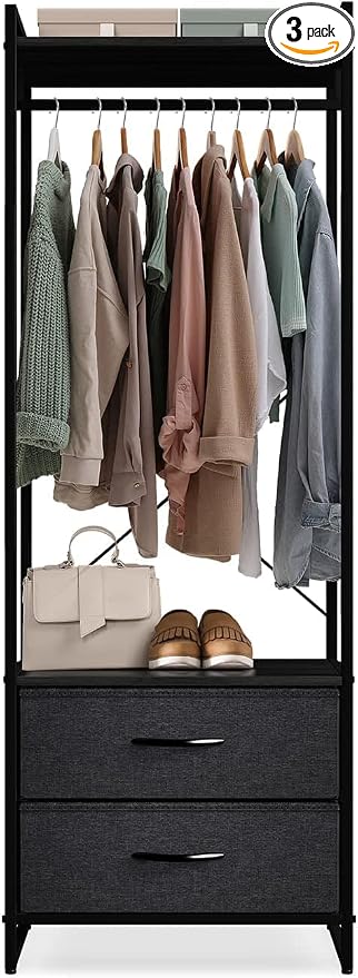 Sorbus Clothing Rack with Drawers - Clothes Stand Dresser - Wood Top, Steel Frame, & Fabric Drawers - Tall Closet Storage Organizer - Garment Rack for Hanging Shirts, Dresses, & Jackets by Sorbus