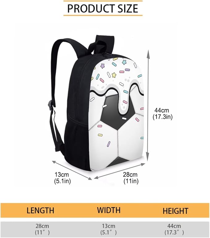 Soccer Drip Sprinkle Print 17 Inch Backpack Schoolbag 3 Piece for Boy Girl, Lightweight Daypack Set with Reusable Lunch Box and Pencil Bag, Durable School Bookbag Set, Black White - Image 2