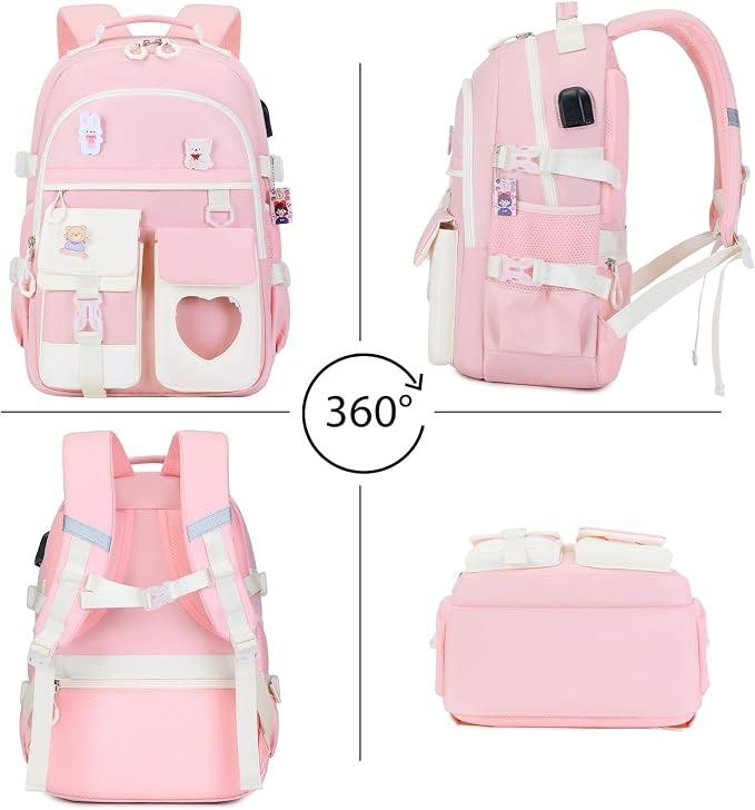 ACESAK Backpack for Girls - Bookbag Backpacks Schoolbag for Girls Kids Teen Women Casual Travel Daypacks - School Bag Elementary Middle School College Cute Backpack with Lunch Box (Pink White) - Image 5