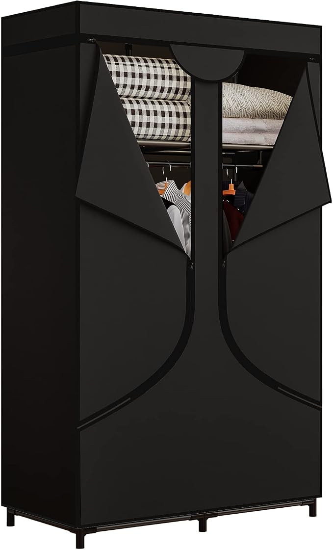 SORCEDAS Portable Wardrobe Closet Storage Organizer Metal Hanging Rack Non-Woven Fabric 34 Inch Black by SpecialYourHome