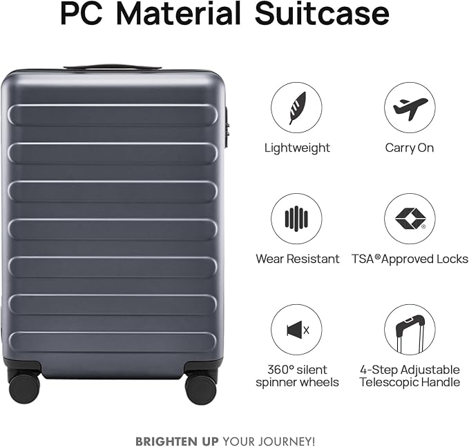 NINETYGO Carry On Luggage 22x14x9 Airline Approved, 20 Inch Luggage with Smooth Spinner Wheels, Lightweight, Hard Shell PC Suitcase Carry-On, Travel Luggage, TSA Approved (Grey, Rhine Basic) - Image 2