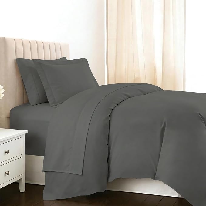 Pizuna Pure 100% Long-Staple Cotton Duvet Cover + Sheet Set Twin, Luxurious 400 Thread Count Long Staple Cotton, Soft Sateen Weave Bedding Set (Dark Grey) by Pizuna