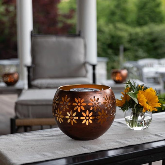 (1-Pack) Outdoor Waterproof Solar Lanterns - Metal Porch Lights with Flickering Flame for Tabletop, Patio, Garden & Landscape Decor (Bronze/Copper)