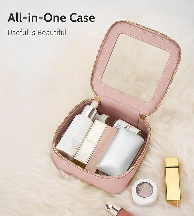Aveniee Mini Clear Makeup Bag, Small Cosmetic Bags Travel Toiletry Pouch Organizer, TSA Approved Make up Case with Zipper, Car Bag for Essentials,Dusty Pink - Image 2