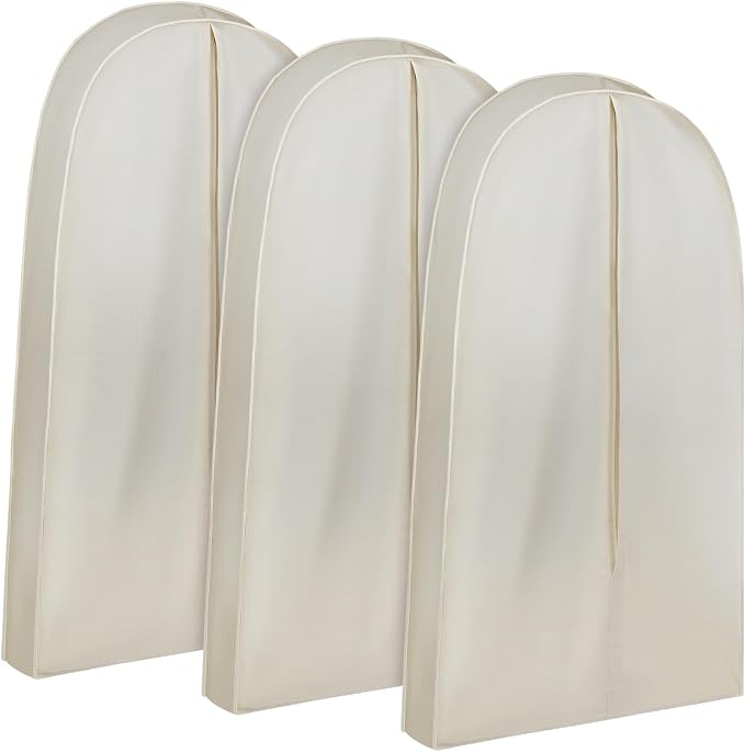 3 Pcs 42 Inch Acid Free Cotton Muslin Suit Garment Bag Long Dress Suit Storage Box Closet Organizer for Suits, Coats, Travel Bag by GliCraft