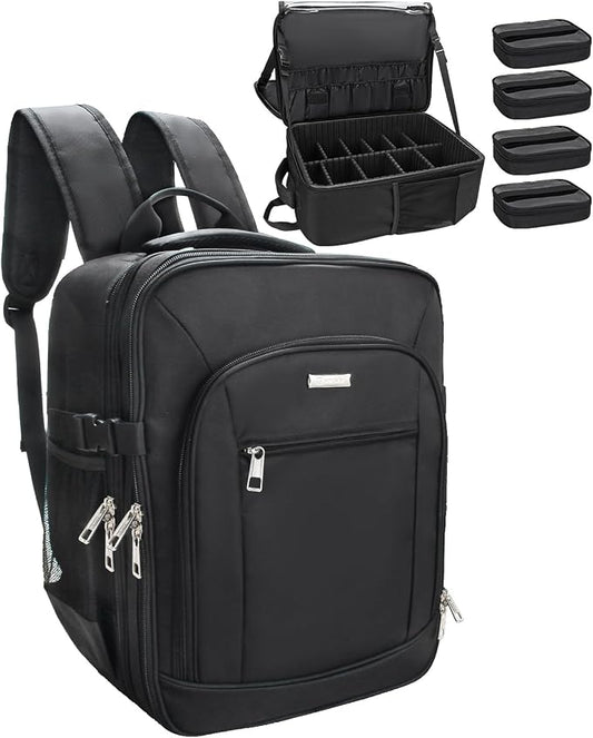 TANTO Makeup Backpack, Makeup Artist Bag Professional Cosmetic Bag with 4 Bag Extra Large Travel Train Case Double-Layer Make up Storage Organizer Cosmetic Brush Case with Adjustable Divider (Black by TANTO