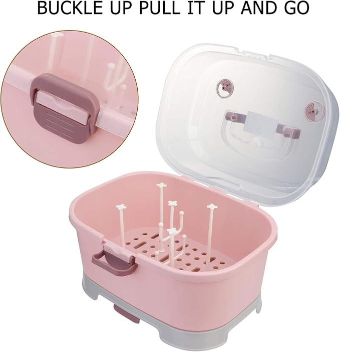 NUOBESTY Baby Bottle Storage Box with Cover Portable Milk Bottle Case and Drying Rack for Home and Travel 13.8 X 9.8 X 9.8 Inches Organizer for Baby Supplies - Image 4