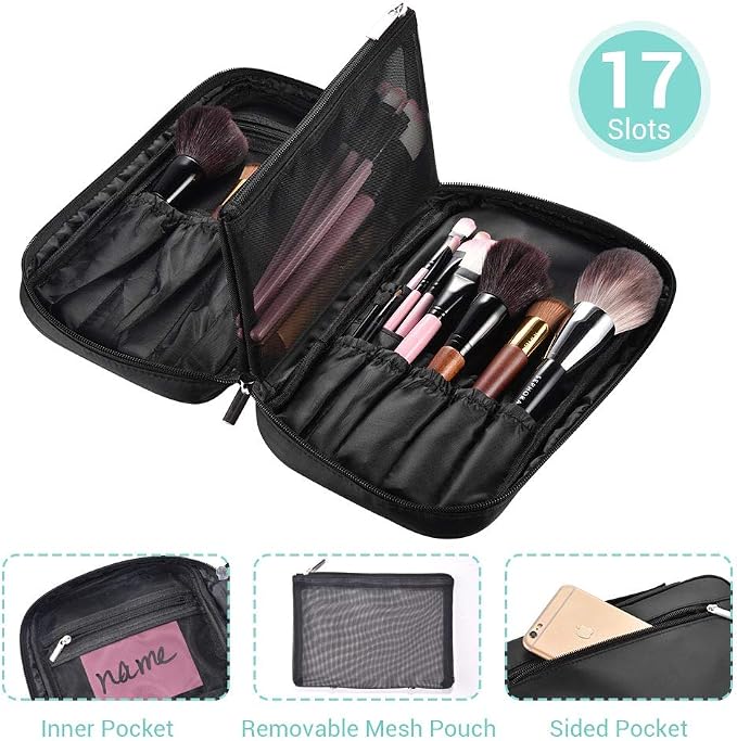 BYOOTIQUE Makeup Brush Bag Organizer Portable Multi Brush Holder Hand Bag | Travel Makeup Artist Bag,Cosmetic Organizer Pouch Zipper Bag,with Removable Mesh,for Brushes Cosmetics,Black - Image 4