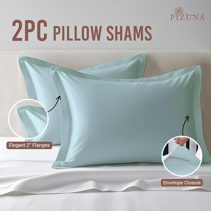 Pizuna Pure 100% Cotton Pillow Shams Queen Size Set of 2 Baby Blue, Luxurious 400 Thread Count Long Staple Cotton Sateen with Envelope Closure (Combed Baby Blue Cotton Pillow Shams Queen) - Image 3