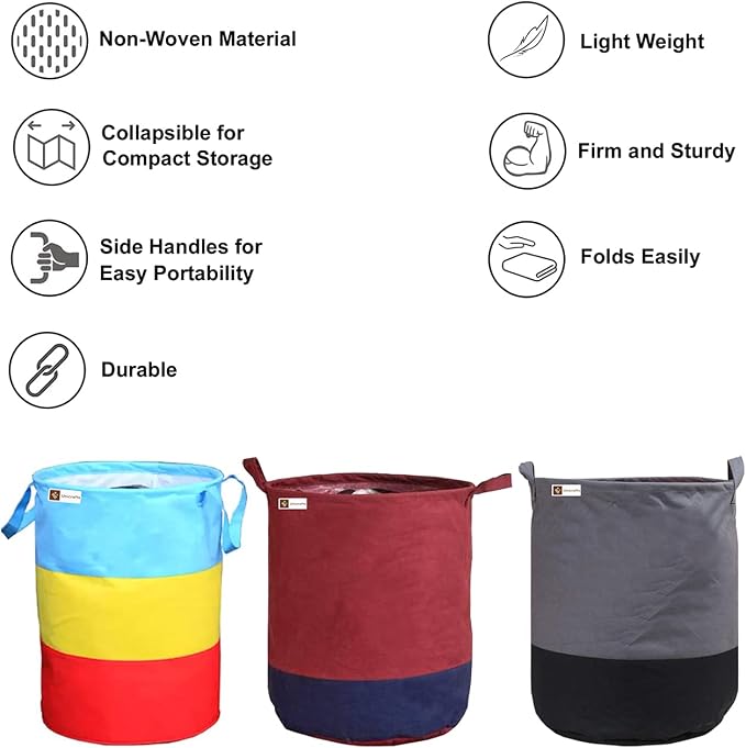 Non Woven Laundry Bag 45 L Durable And Collapsible Laundry Storage Bag With Handles Clothes&Toys Storage Foldable Laundry Bag For Dirty Clothes Combo Pack Of 3 Pc (Multicolor, Maroon&Grey) - Image 8