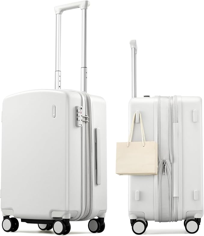 Hanke 20 Inch Expandable Carry On Luggage, 22x14x9 Airline Approved, TSA Lock Hard Shell Lightweight Suitcase for Men Women (Smoke White) by Hanke
