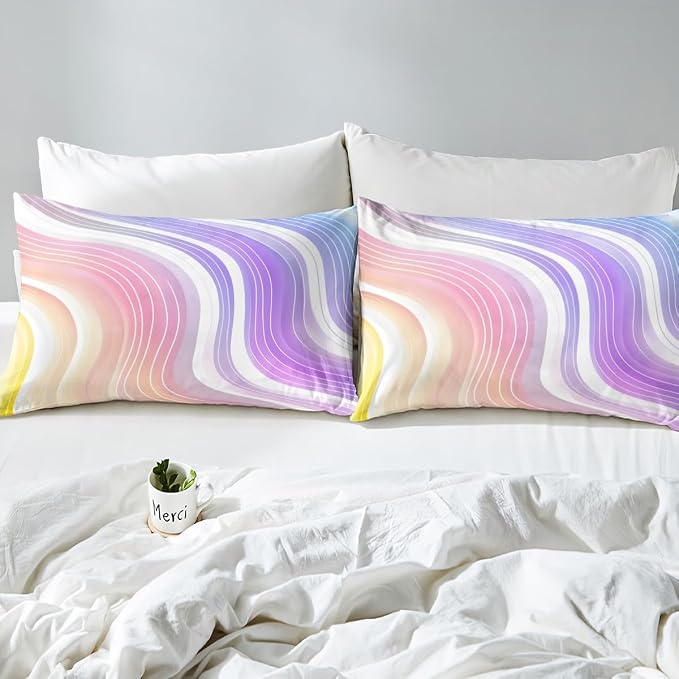 Erosebridal Kids Rainbow Comforter Set Watercolor Fluid Print Duvet Sets Queen Size, Girls Rainbow Stripe Bright Bedding Set Pink Blue Pastel Bedding Comforters 3 Pieces with 2 Pillow Cases - Image 7