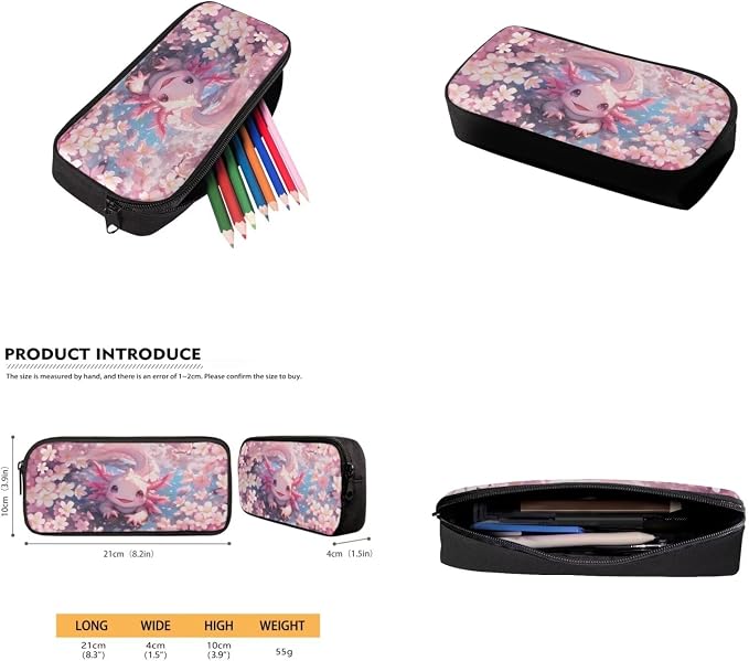 Cherry Blossom Axolotl Backpack for Girls Kids Backpack with Lunch Box Water Bottle Bag and Soft Pencil Case 4PCS Set Bookbag with Front Pocket for School 17" Lightweight Elementary School Bag - Image 5