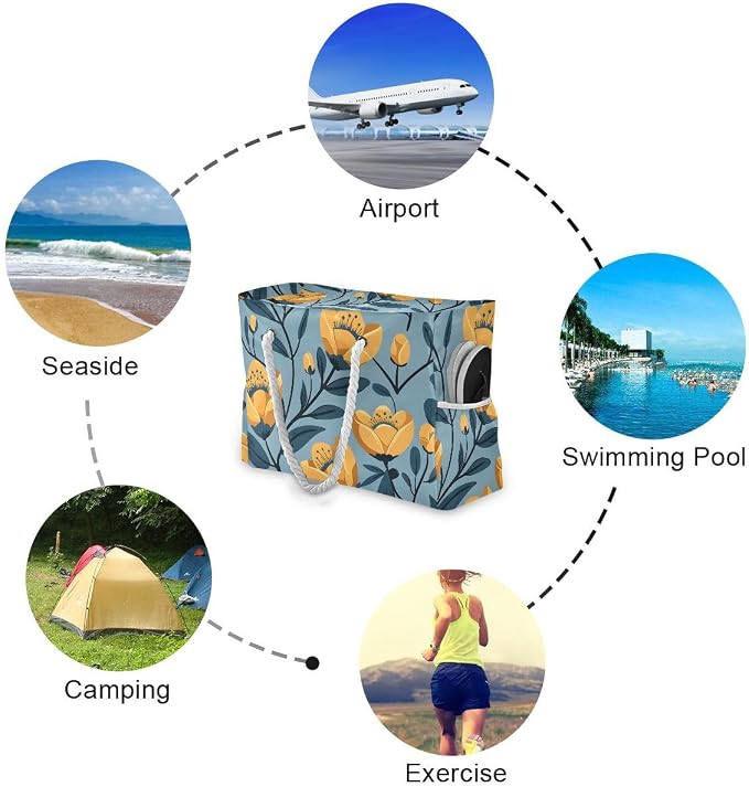 senya Large Beach Shoulder Bags Canvas Tote Water Resistant for Gym Travel Daily - Image 5