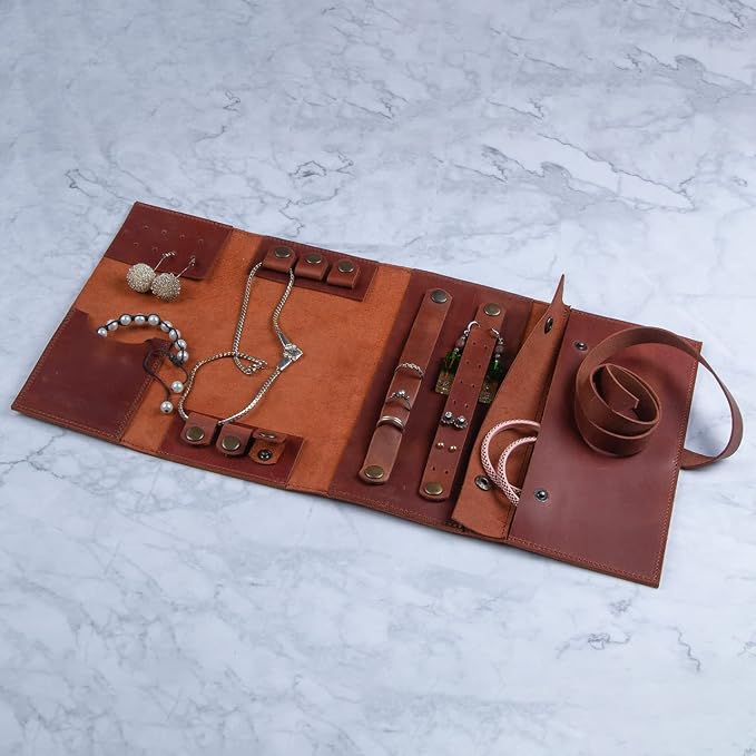 Jewelry Leather Organizer. Mothers Day Leather Organizer. Jewelry Roll. Jewelry Holder. Travel Jewelry Case. Birthday, ChristmasGift. (Brown) - Image 6