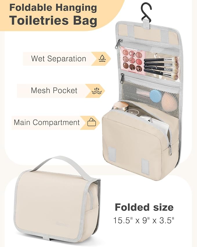 Gonex 10 Set Compression Packing Cubes, Expandable Storage Travel Bags for Suitcase, Luggage Organizers with Hanging Toiletry Bag Laundry Bag Shoe Bag Accessories Bag (Cream) - Image 4