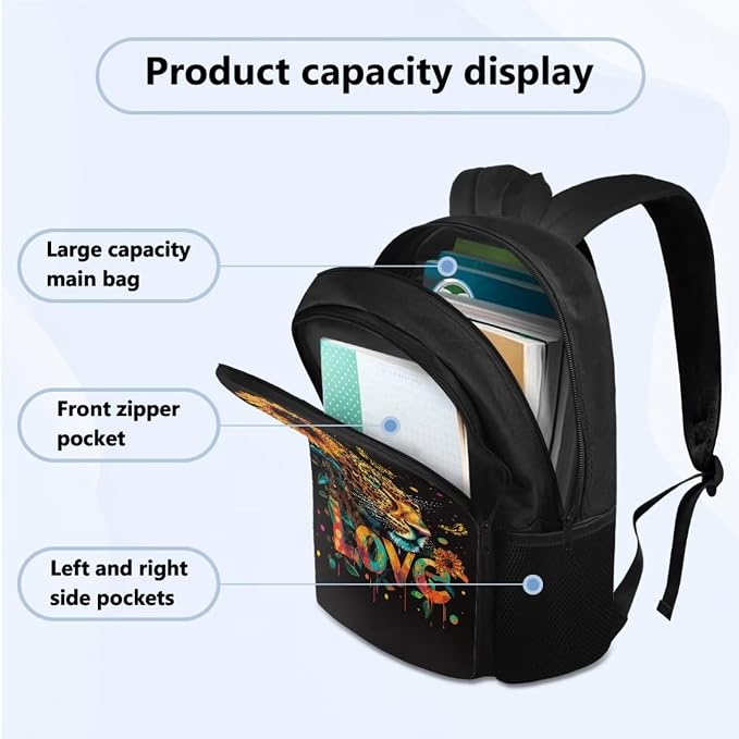 4 pcs Kids Backpack Set, Love Tiger Print School Supplies Include School Bags Book Bag with Insulated Lunch Bag Kit Pen Bags Water Bottle Sleeve Set for Kids Teens Boys Girls - Image 2