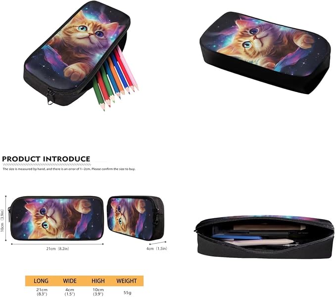 Galaxy Cat Backpack for School Girls Backpack with Lunch Box Water Bottle Holder with Strap and Cute Pencil Case 4PCS Set Bookbag with Front Pocket 17 inch Large Capacity School Bag for Kids - Image 5