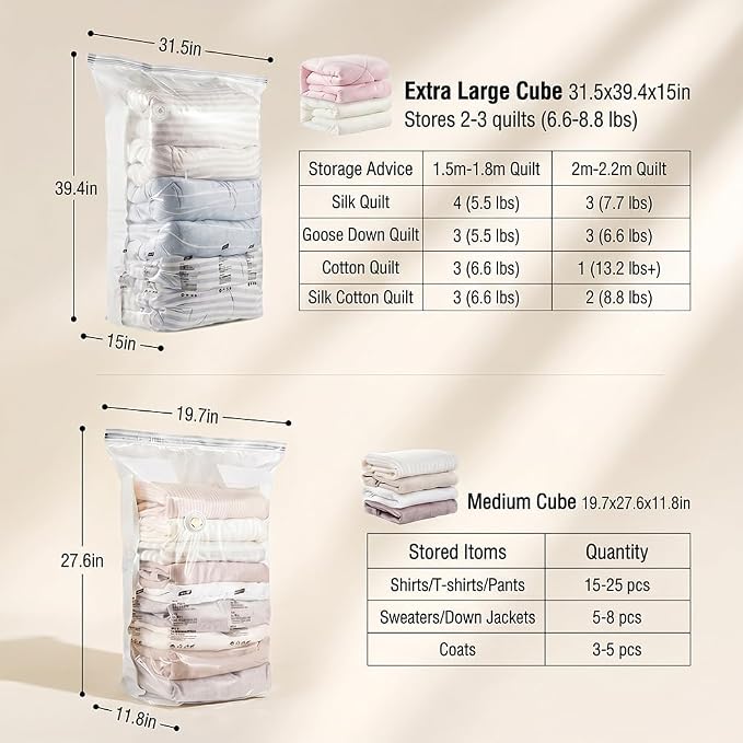 No Pump Vacuum Storage Bags, 3D Vacuum Compression Bags 28"×20"×12"(2) | No pump needed for quick compression. Ideal for storing sweaters, towels and bedding to save space for home and travel. - Image 7