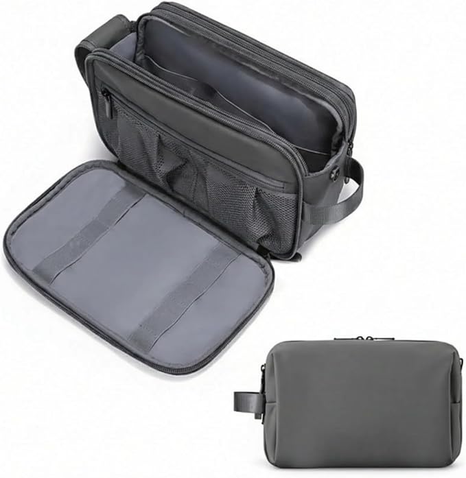 2Pack Men's Toiletry Bag Pu,Travel Toiletry Organizer, Waterproof Shaving Kit Pouch For storing daily essentials like toiletries and cosmetics,Black (Grey) - Image 6