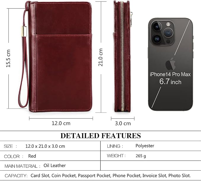 CONTACTS Full Grain Leather Family Passport Holder for 4 RFID Blocking Passport Wallet Large Capacity Wristlet Clutch Purse Red - Image 3