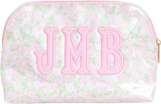 Personalized Clear Coated Pouch - Medium or Large Toiletry Bag with Embroidered or Applique Monogram, Custom Makeup or Travel Organizer, Easy-Clean Cosmetic Bag, Travel Gift for Women (Peony, M) by Sprinkled+With+Pink