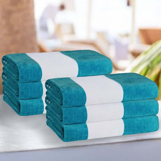 Superior Cotton Striped Beach Towels, Colorful Towels for Adult, Kid, Pool, Swimming, Sand, Travel, Large Oversized, Absorbent, Fast Drying, Bath Basics, Cabana Collection, Set of 6, Turquoise by SUPERIOR