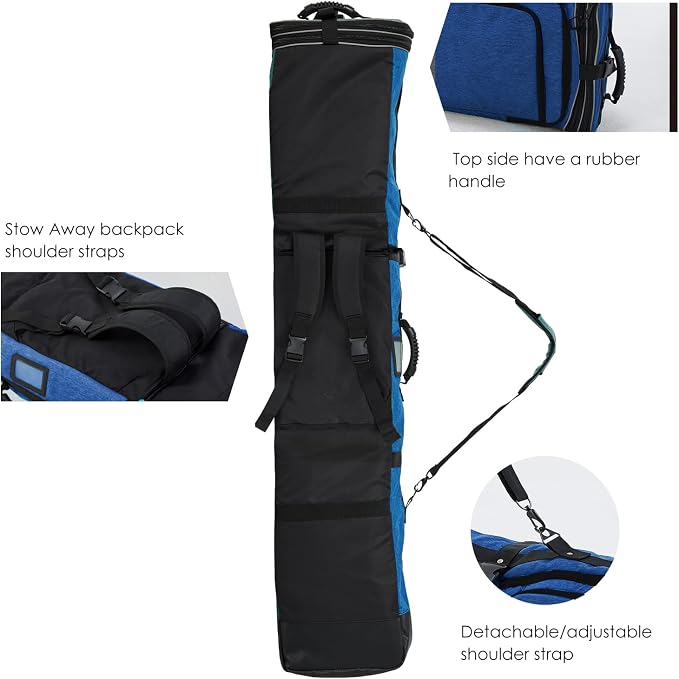 XCMAN Padded Snowboard Bag Expandable Snowboard Bag for Air Travel Adjustable Ski Bag Length 63-75In - Image 3