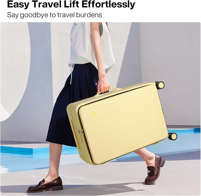 mixi 20 Inch Carry On Luggage 22x14x9 Airline Approved PC Hard Shell Suitcase Top Opening Aluminum Frame Travel Suitcases with Wheels, Lark Yellow - Image 2