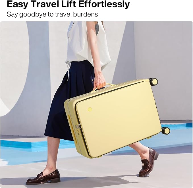 mixi 26 Inch Large Checked Luggage PC Hard Shell Suitcase Top Opening Aluminum Frame Travel Suitcases with Wheels, Lark Yellow - Image 2