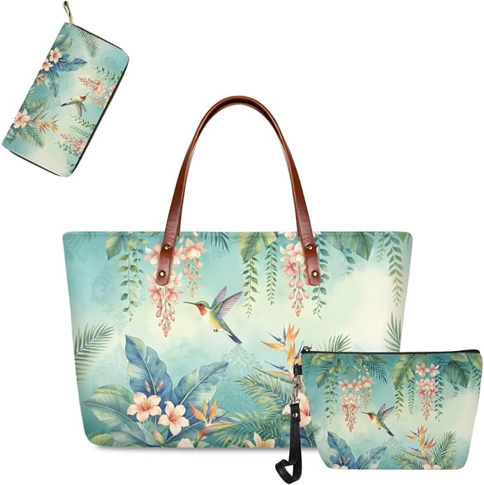 GIFTPUZZ Women Tote Bag Women Wallet Portable Cosmetic Bag for Women Bag Set 3 Pack PU Leather Bags with Zipper - Image 4