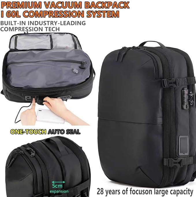 LIGHTGO] Travel-friendly Vacuum Packing Backpack with Built-in Air Pump, Portable Compression Cube, TSA-approved Lock, and Waterproof for College Students and Family Trips. - Image 2