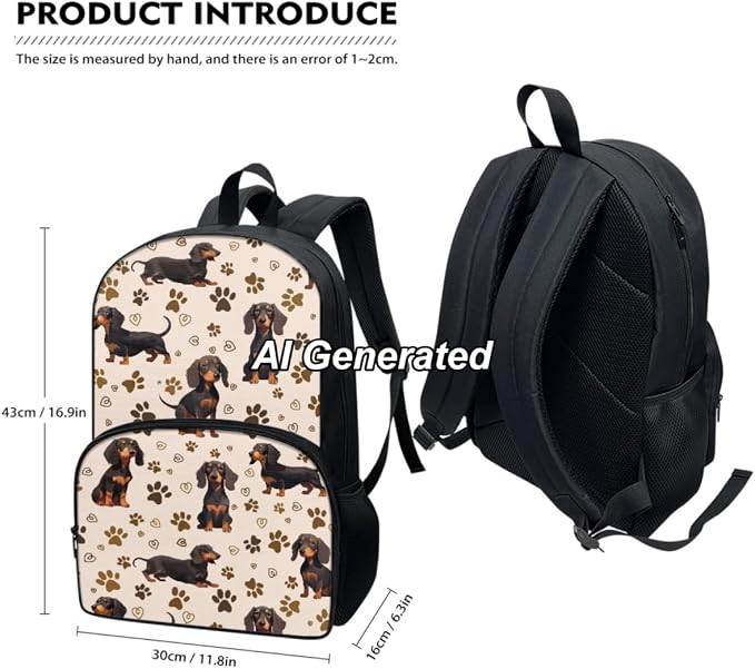 Kids Backpack for School Boys and Girls Dachshund School Backpack with Lunch Box and Pencil Case for Children Bookbag Large Capacity 3Pcs Set - Image 3