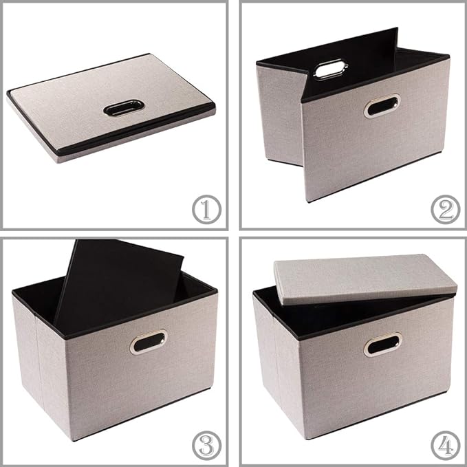 PRANDOM Large Foldable Storage Bins with Lids [3-Pack] linenFabric Decorative Storage Boxes Organizer Containers Baskets Cube with Handles Divider for Bedroom Closet Office Light Grey(17.7x11.8x11.8) - Image 5