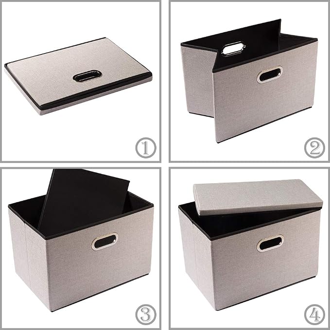PRANDOM Foldable Storage Bin with Lid [5-Pack] Linen Fabric Decorative Storage Box Organizer Container Basket Cube with Handles Divider for Closet Office Living Room Light Grey(14.9x9.8x9.8) - Image 6