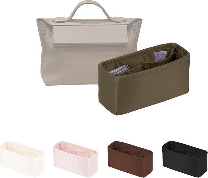 Women's Purse Organizer Insert - Satin & Lightweight Fabric with Inside Pockets, Portable for Commute, Travel, Shopping, and Evening, Multicolor Options, Fits for Kelly 24-24(Etoupe grey, 2424mini) by KINGSINBAG