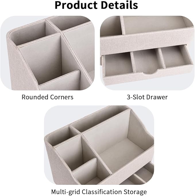KINGFOM Leather Makeup Organizer with Drawer, Cosmetic Storage for Dresser Countertop and Bathroom Vanity, Beauty Holder for Lipstick Brush Skincare (Beige) - Image 8