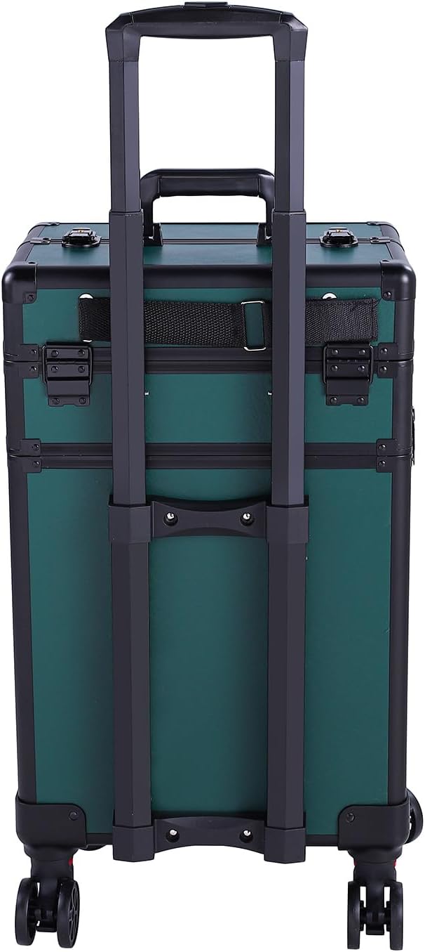 Karl home 4 in 1 Makeup Train Case Rolling Cosmetic Trolley Large Capacity Travel Organizer with Key 360°Swivel Wheels Suitcase for Beauticians Hairstylists Nail Tech Students,Dark Green - Image 9