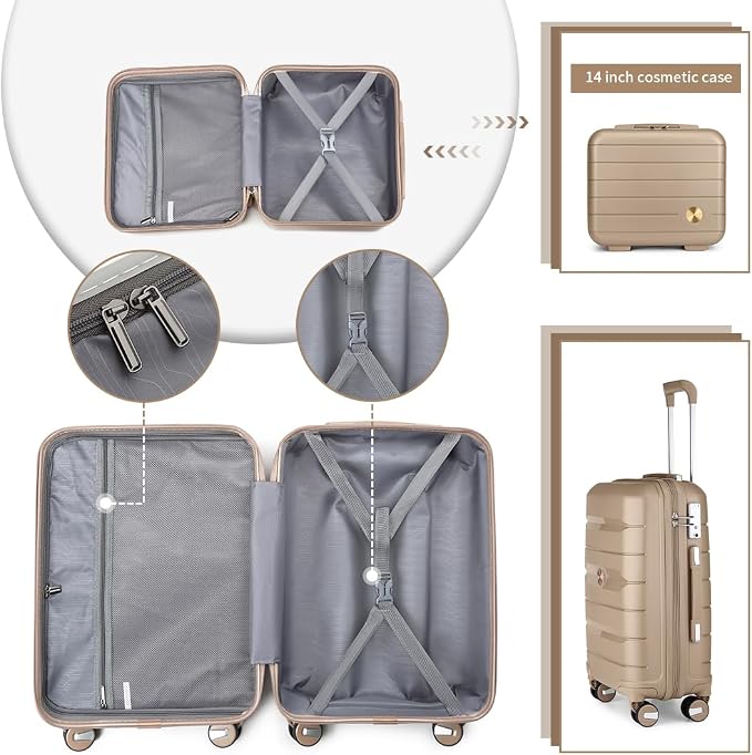 Somago Luggage Sets 4 Piece Lightweight Hardside Polypropylene Travel Suitcases with Double Spinner Wheels and TSA Lock,Noble Golden - Image 5