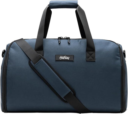 Halfday Convertible 2-in-1 Garment Duffel Weekender Bag 40L: Wrinkle-Free Travel (Hanging Suit Compartment, Shoe Pockets, Trolley Sleeve), Durable & Water-Resistant Carry-on, Marine by HalfdayTravel