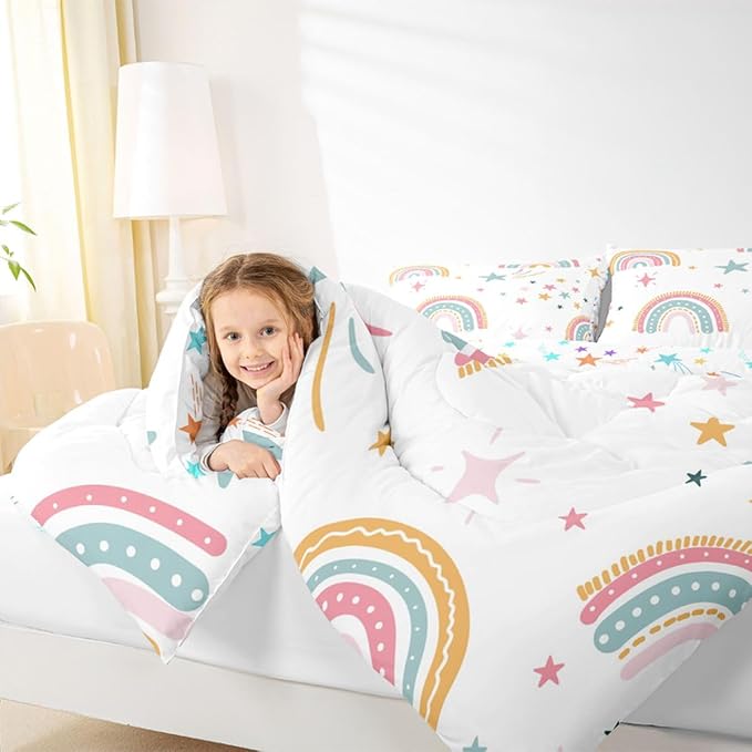 Erosebridal Rainbow Duvet Insert King Cartoon Rainbow Comforter Set, Colorful Iridescent Confetti Bedding Set for Kids Boys Girls Teens Women Bedroom Decor, Hand Drawn Quilt with 2 Pillow Cases - Image 6