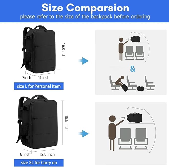 Taygeer Travel Laptop Backpack for Men, Airplane Approved Travel Backpack | 15.6inch Laptop Backpacks with Water Bottle Pocket, Lightweight College 35l Luggage Bookbag Gifts for Business Work, Black - Image 6