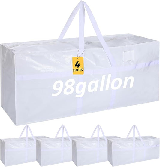 Windyun 4 Pack 98 Gallon Extra Large Moving Bags XXL Heavy Duty Storage Bag with Strong Zipper Handle Jumbo Big Tote Box Foldable for College Dorm Travel Clothes Duffle Blanket Pillow(White) by Windyun