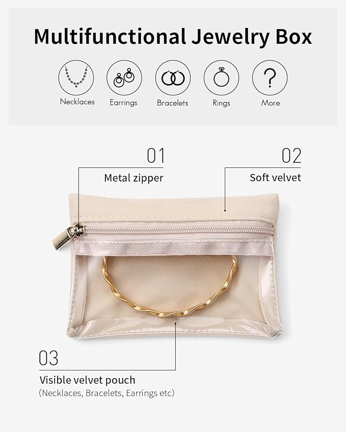 Vlando 6 Pcs Travel Jewelry Organizer Velvet Jewelry Pouch with Zipper Clear Travel Jewelry Bag for Travel Business Trip Jewelry Pouch for girls Mothers Day Gifts for Mom - Image 4