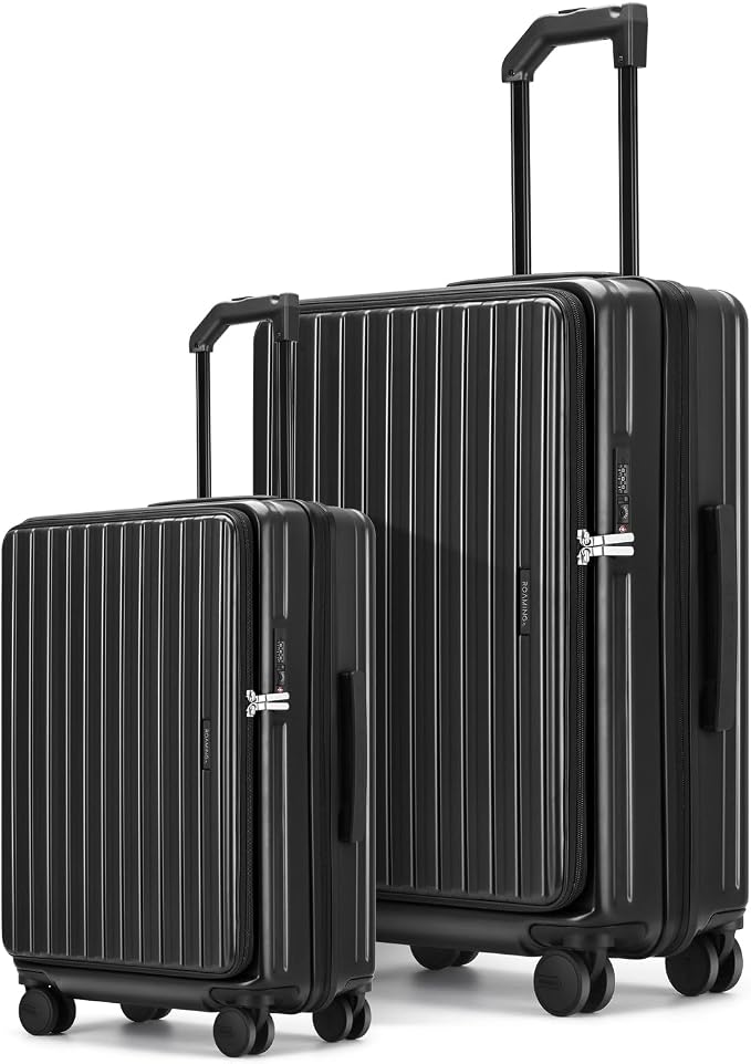 ROAMING Luggage Sets Hard shell Suitcase Top Opening Expandable with Wheels, Sturdy Large Suitcase Tsa Lock 20 Inch Carry on 28 Inch Checked Luggage, 2-Piece Set (20/28) for Travel Woman Men. Black by ROAMING