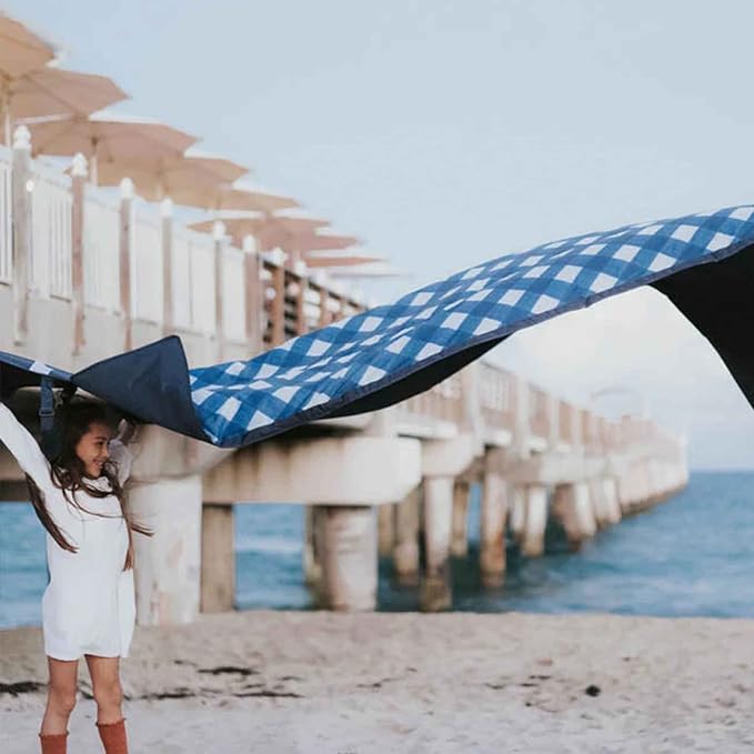 Little Unicorn 5'x10' XL Outdoor Family Picnic & Beach Blanket | Durable & Water-Resistant Fabric | Compact Fold & Easily Wipes Clean | Zipper Pocket (Navy Plaid) - Image 6