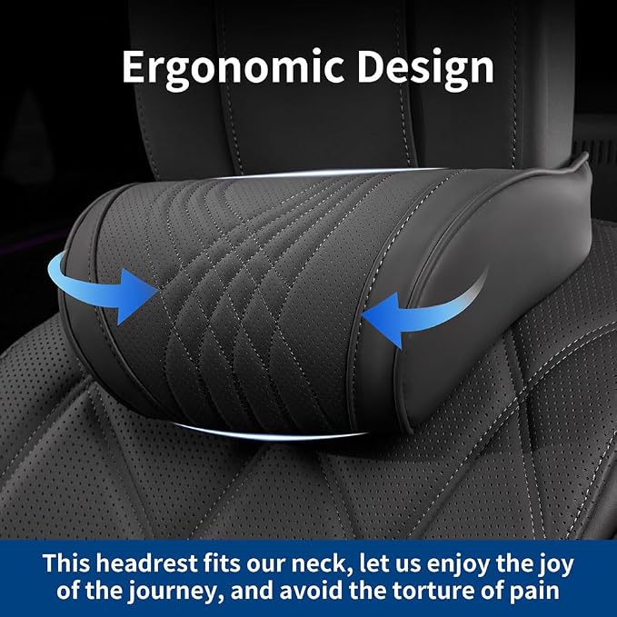 Car Headrest Memory Foam Neck Pillow for Driving Black, 2 Packs | Soft Comfortable Leather Seat Head Rest Pillow Headrest Travel Neck Support Cushion for Most Cars SUV Home Office Chair - Image 5