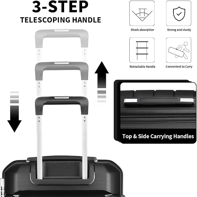Somago Luggage Sets 4 Piece Lightweight Hardside Polypropylene Travel Suitcases with Double Spinner Wheels and TSA Lock,Classic Black - Image 5