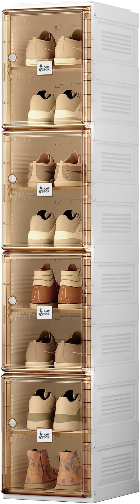 ANTBOX Shoe Organizer Storage Box, Portable Folding Shoe Rack for Closet with Magnetic Clear Door,Large Sneaker Cabinet Bins Sturdy Easy Assembly 8 Layers-8 Grids by ANTBOX